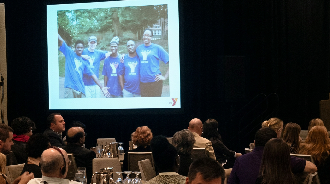 Audience watching a YMCA presentation at an international conference